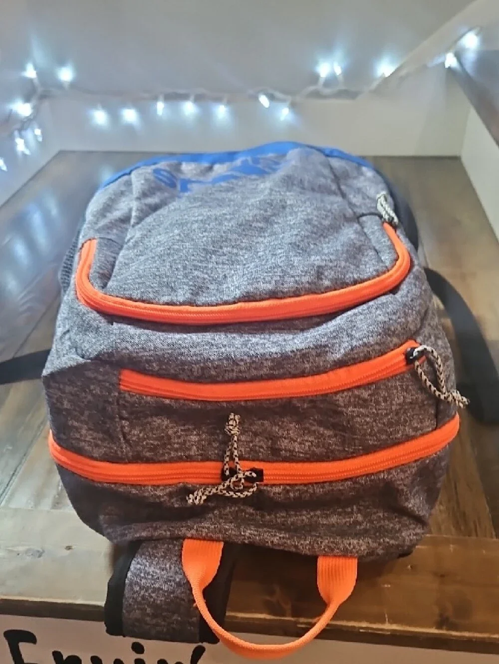 adidas Heather Gray and Blue Backpack with Orange Zippers